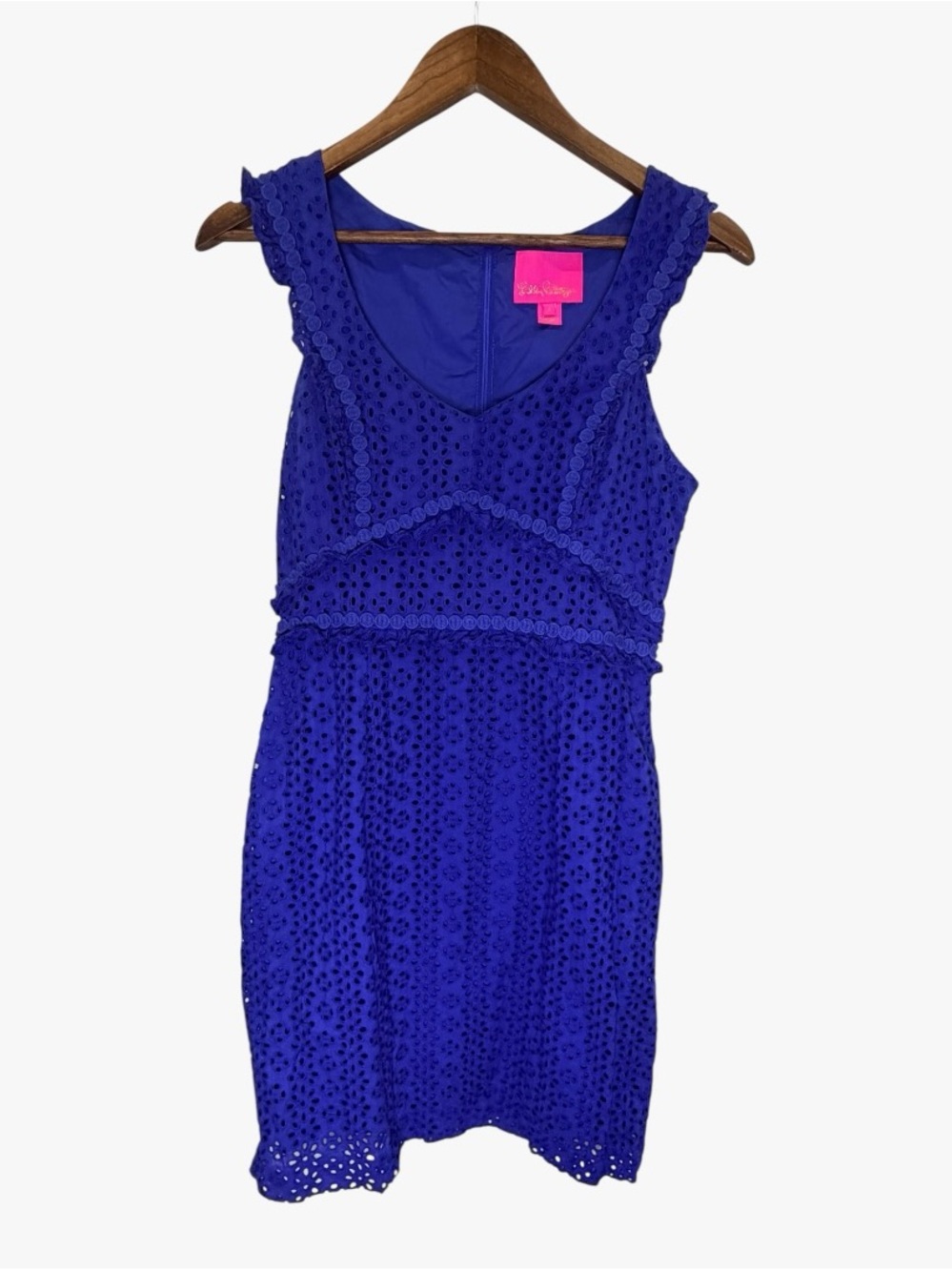 Lilly Pulitzer Kaylee Eyelet Shift Dress Blue Cotton Sleeveless Size 4 - Picture 2 of 7